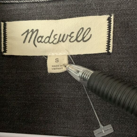 MADEWELL Charcoal Black Faded Look Long Sleeve Button Up Women’s Shirt Size S - Picture 7 of 8